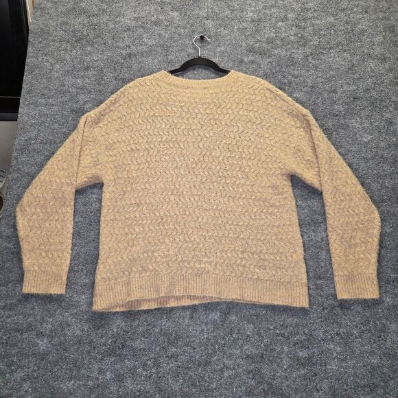 Forever 21 Sweater Womens Medium Tan Textured Knit Pullover Crewneck Cozy Soft - Picture 4 of 9